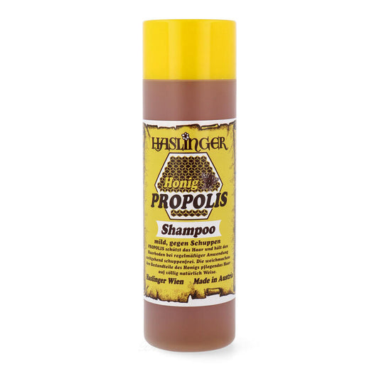 Haslinger Honey Propolis Shampoo in 200ml bottle, natural hair care product with honey and propolis for scalp health
