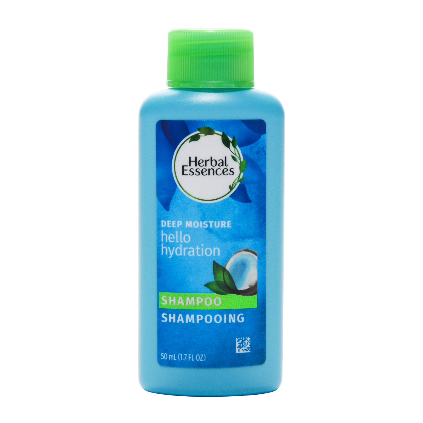 Herbal Essences Hello Hydration moisturizing shampoo in 1.4 fl oz bottle, featuring clear liquid and vibrant label.