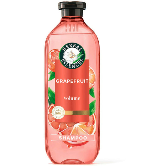 Herbal Essences Naked Volume shampoo with white grapefruit and Mosa mint, 13.5 oz, featuring a clear bottle with citrus and mint ingredients