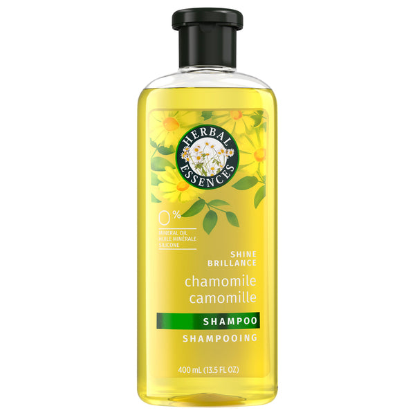 Herbal Essences Shine Chamomile Shampoo bottle, 13.5 fl oz, natural herbal hair care product with chamomile for shine and softness