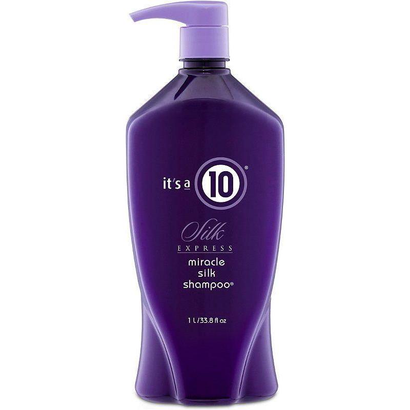 It's a 10 oz bottle of Pasteur Pharmacy It's a 10 Silk Express Miracle Silk Shampoo with sleek packaging and clear labeling.