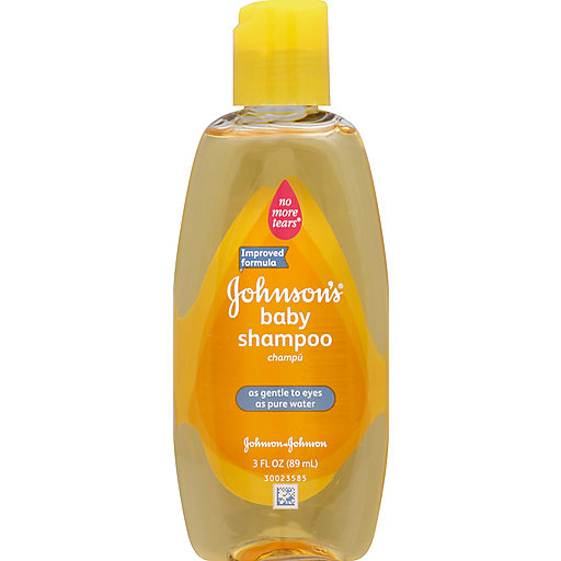 Johnson's Baby Shampoo in a 3 fl oz bottle, gentle baby shampoo by Pasteur Pharmacy with soft, child-friendly packaging.