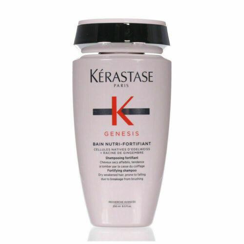 Kerastase Genesis Bain Hydra-Fortifiant shampoo in a white bottle with a pump dispenser, designed for strengthening hair.