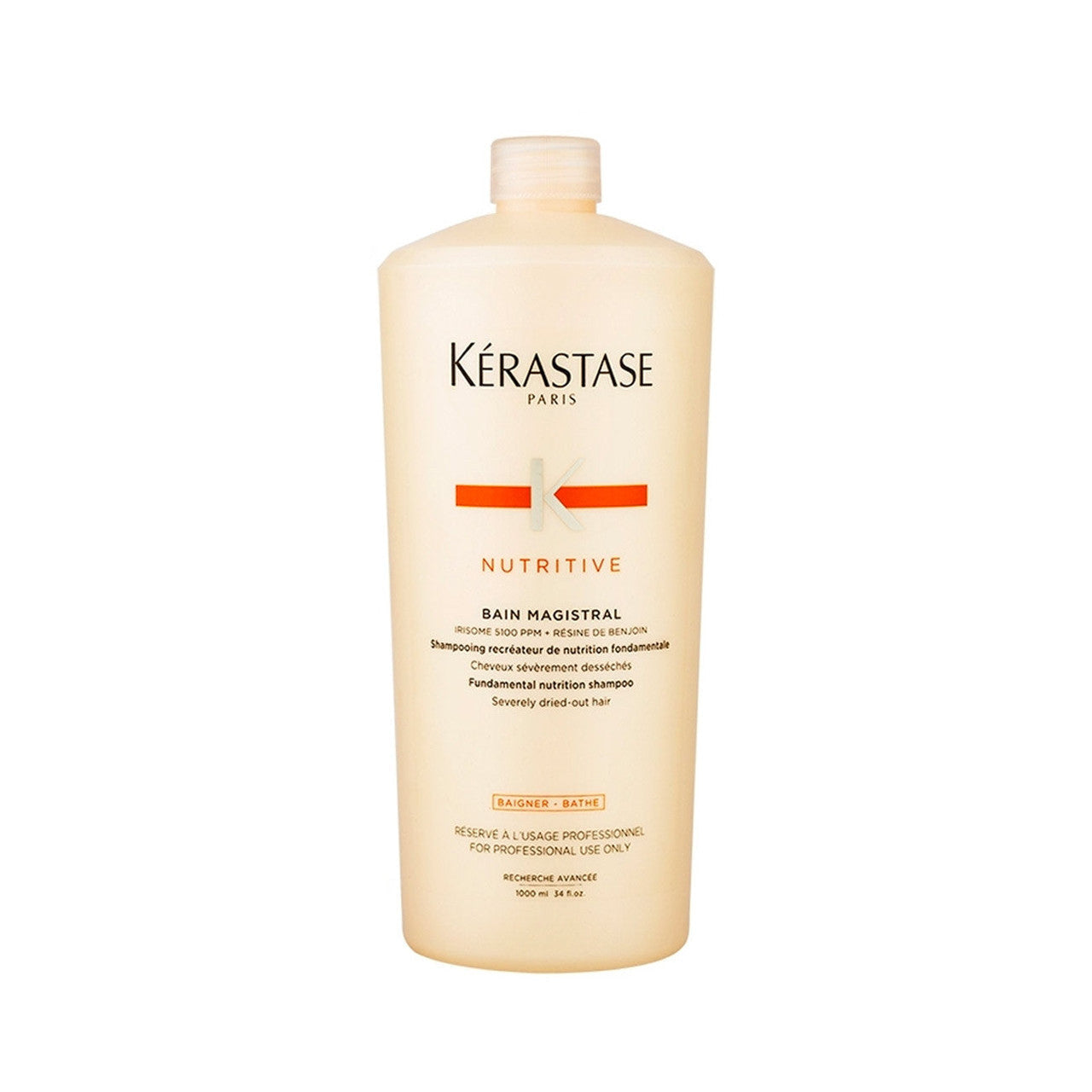 Kérastase Nutritive Bain Magistral shampoo in 1000ml bottle, nourishing hair care product with rich, creamy formula