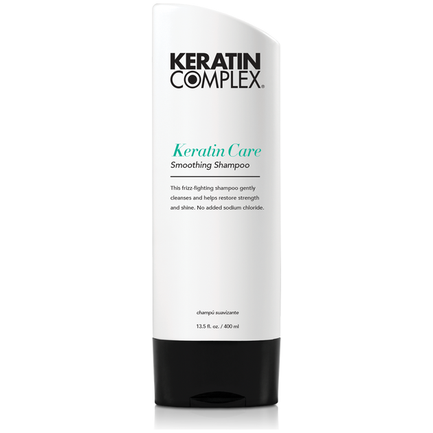 Keratin Complex Keratine Care Smoothing Shampoo bottle, 400ml, with clear label, for smoothing and hair care.