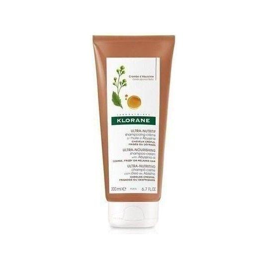 Klorane Shampoo Cream with Abyssinia Oil in 200ml bottle, creamy formula for nourishing hair, shown in a white bottle with label