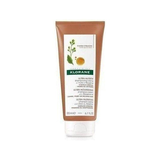 Klorane Shampoo Cream with Abyssinia Oil in 200ml bottle, creamy formula for nourishing hair, shown in a white bottle with label