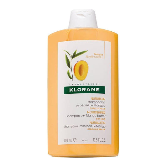 Klorane Mango Butter Shampoo in a 13.5 oz bottle, natural hair care shampoo with nourishing mango butter from Pasteur Pharmacy.