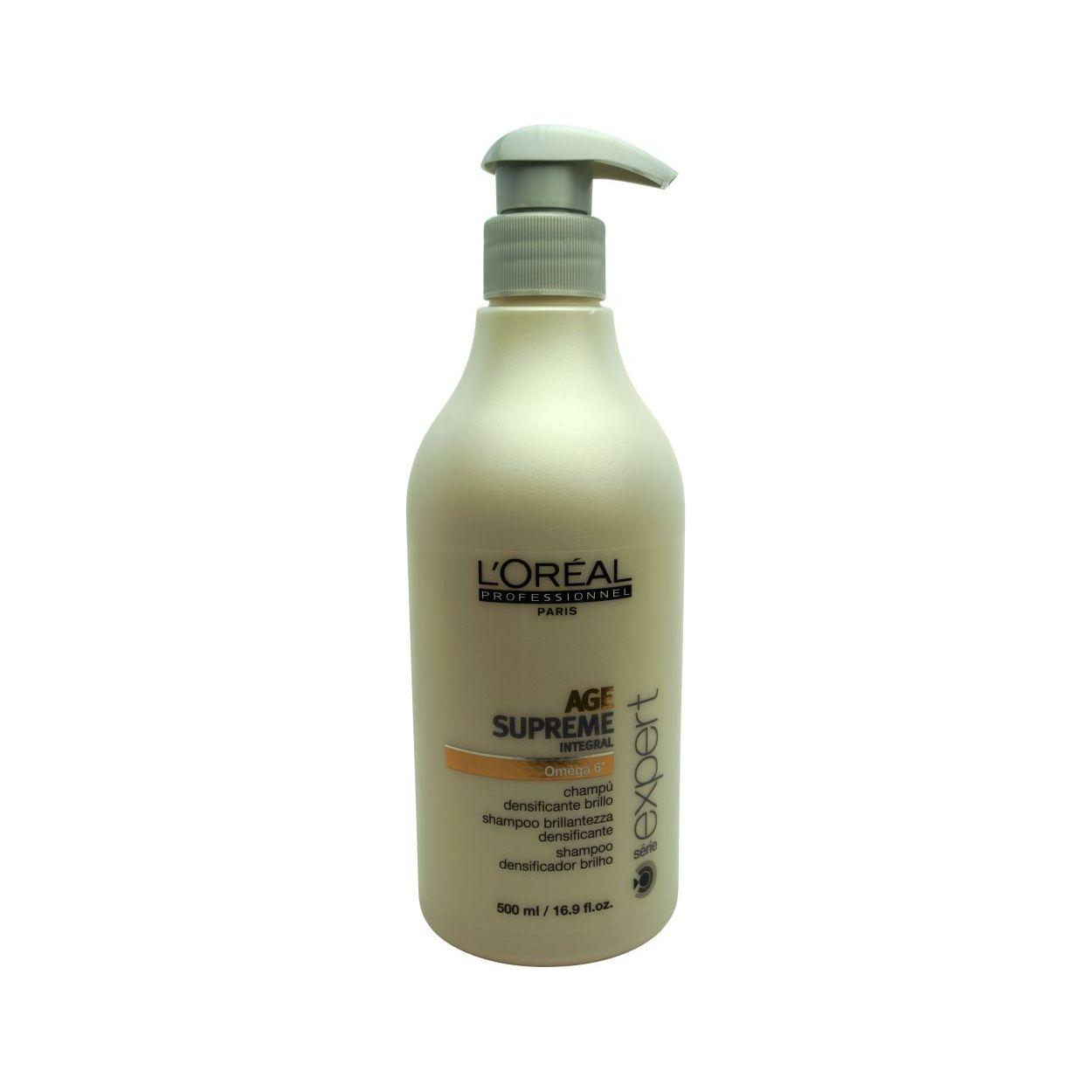 L'Oreal Age Supreme Integral Density Shampoo by Pasteur Pharmacy, 16.9 oz bottle with clear label, enhancing volume and youthful hair.