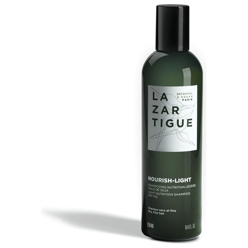 Lazartigue Nourish-Light Shampoo 250ml in clear bottle, designed for healthy, shiny hair, by Pasteur Pharmacy