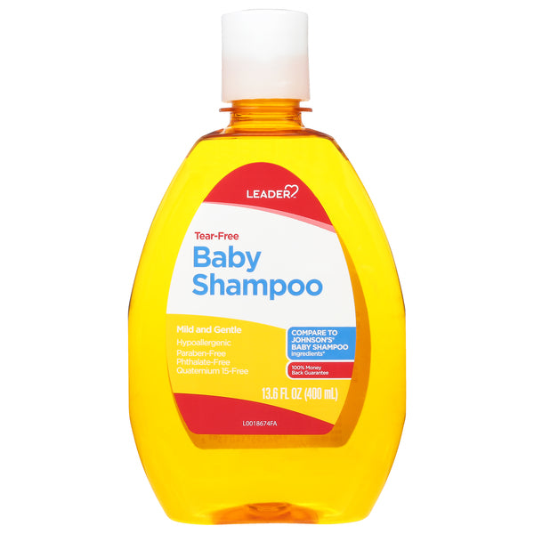 Leader Baby Shampoo by Pasteur Pharmacy, tear-free formula in 13.6 fl oz bottle, gentle shampoo for babies with a smooth, clear liquid.