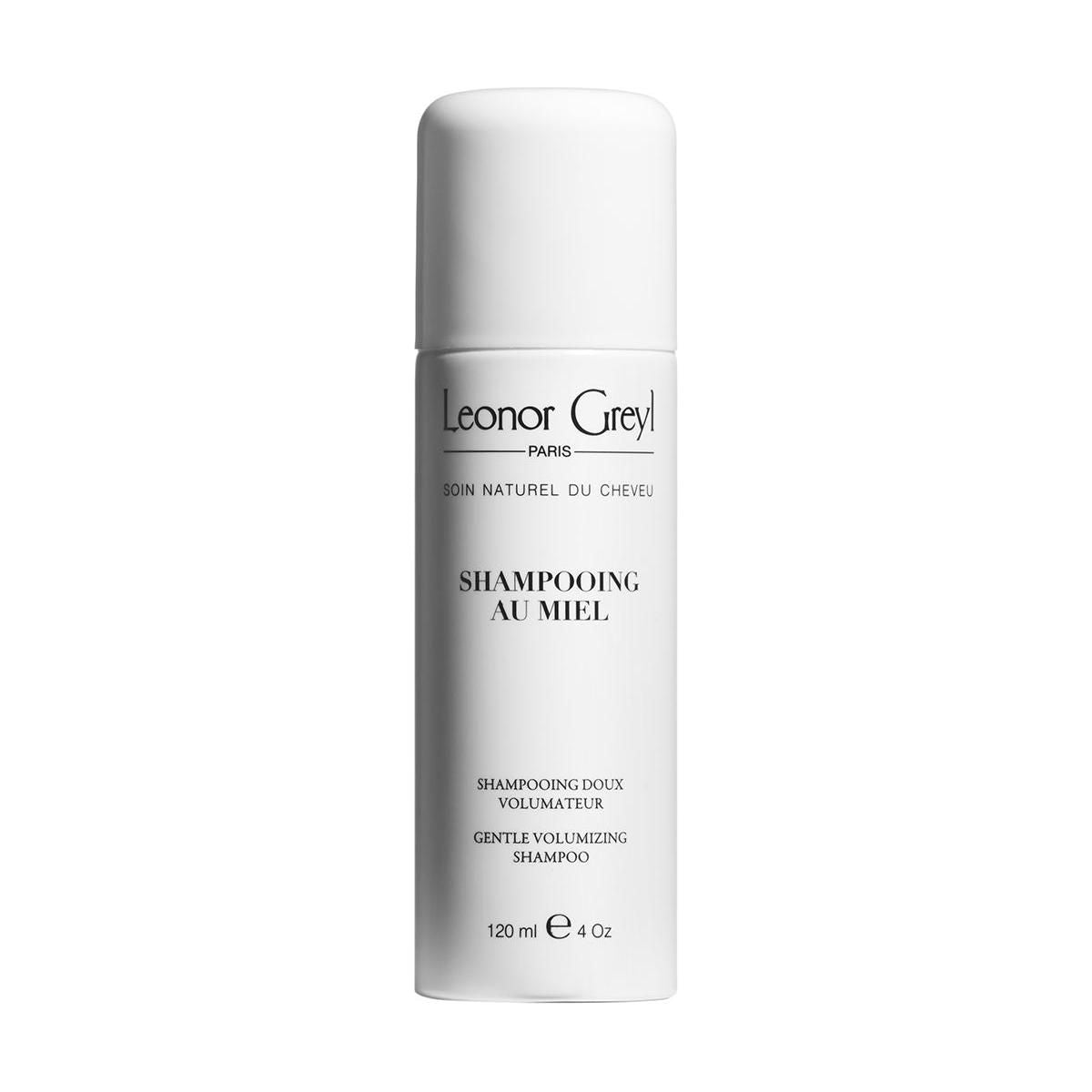 Leonor Greyl Shampooing Au Miel gentle volumizing shampoo bottle, 120ml, with honey-infused formula for hair volume.