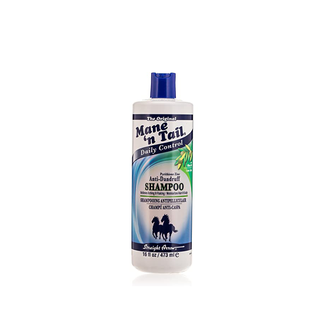 Mane 'n Tail Anti-Caspa Control daily shampoo in a 16 fl oz bottle, designed to help control dandruff and promote healthy hair.
