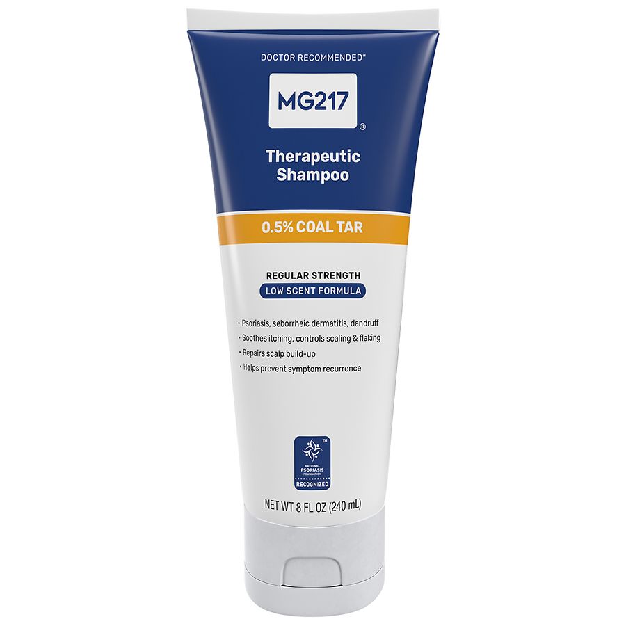 Pasteur Pharmacy MG217 Therapeutic Shampoo with Coal Tar, bottle of medicated shampoo for scalp conditions.