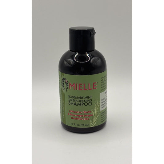 Mielle Organics Rosemary Mint Strengthening Shampoo in 95ml travel size, natural shampoo for hair strengthening and refreshing scalp.