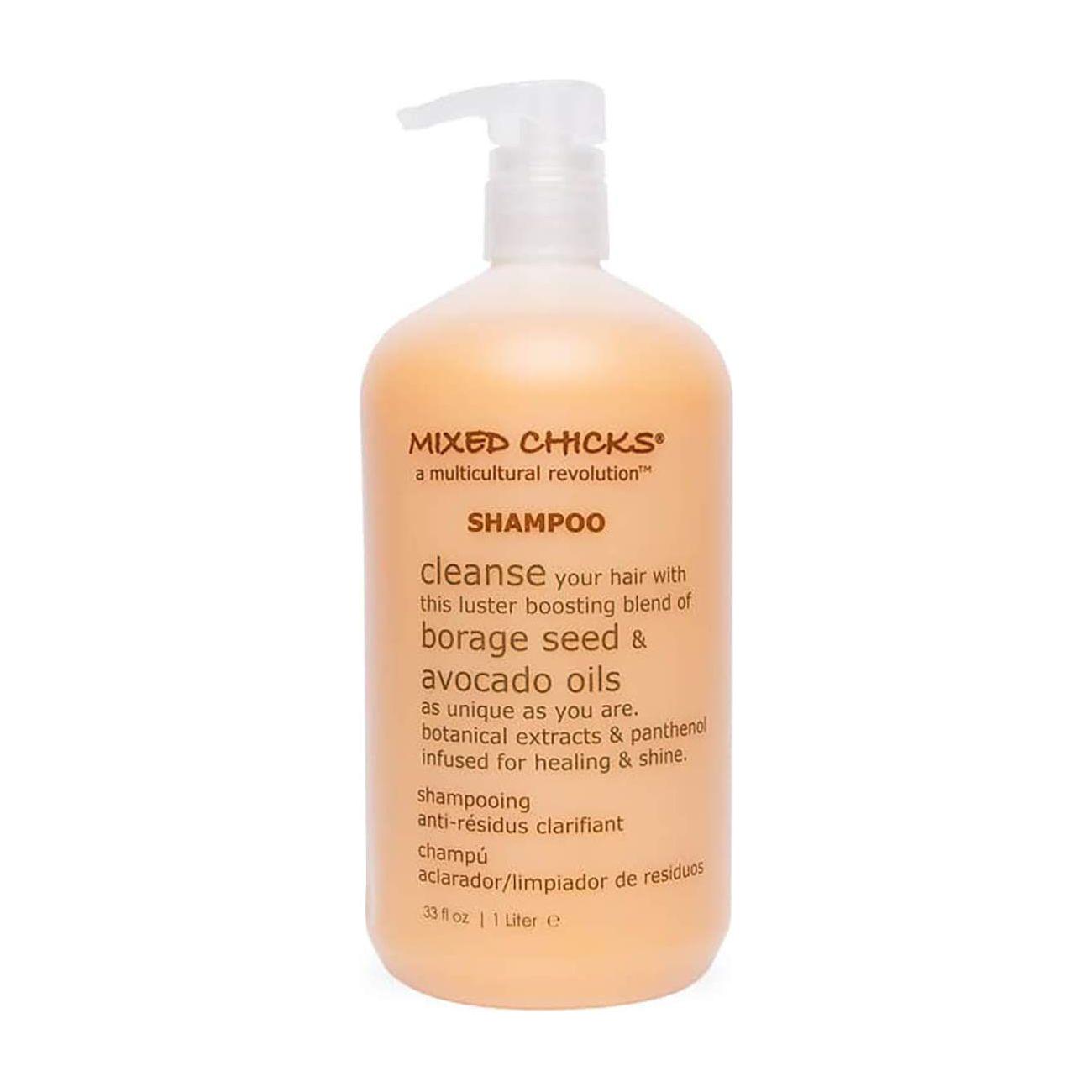 Mixed Chicks Clarifying Shampoo bottle from Pasteur Pharmacy, 33 fl oz, featuring a white and colorful label design.