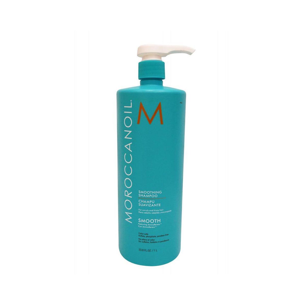 Moroccanoil Smooth Smoothing Shampoo 1000ml in a clear bottle with a flip-top cap, designed to smooth and hydrate hair.