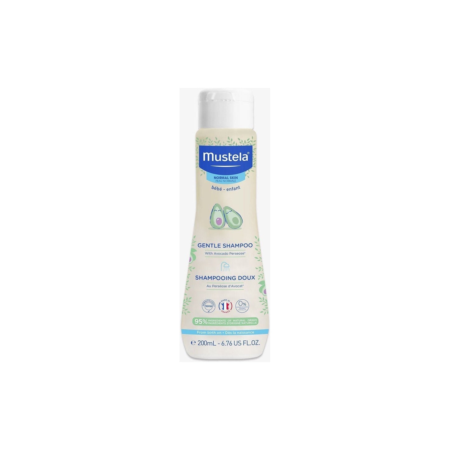 Mustela Gentle Shampoo for Normal Skin in a 6.76 fl oz bottle, designed for gentle cleansing of normal skin.