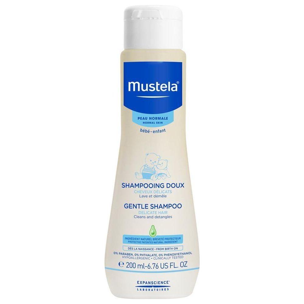 Mustela Gentle Shampoo for Normal Skin in 6.76 oz bottle, soothing baby shampoo with gentle cleansing formula.
