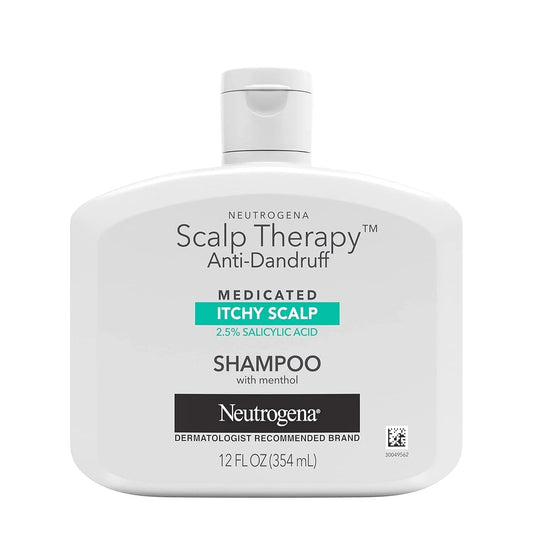 Neutrogena Scalp Therapy anti-dandruff shampoo with peppermint fragrance, 12 fl oz, designed for itchy scalp and dandruff relief.