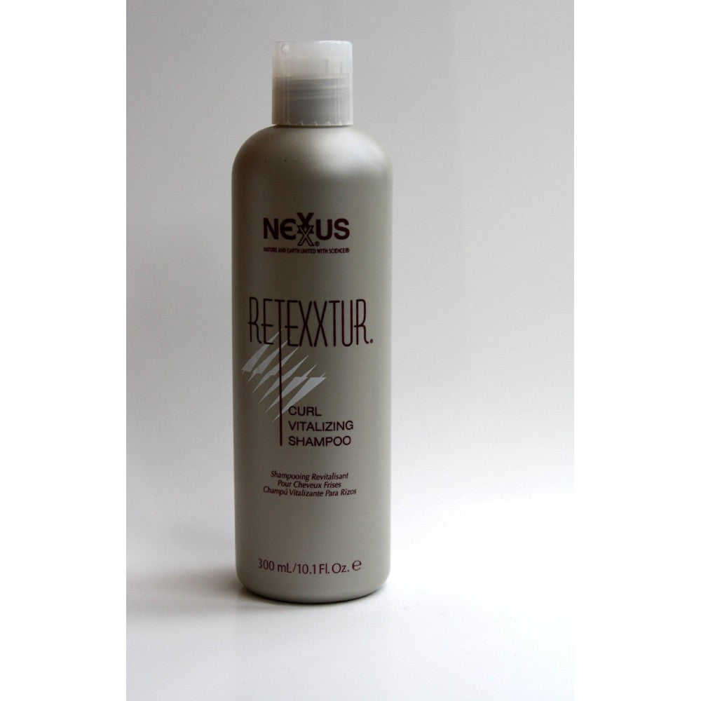 Nexxus Curl Vitalizing Shampoo in 10.1 oz bottle, showing the product label and packaging for curly hair care.