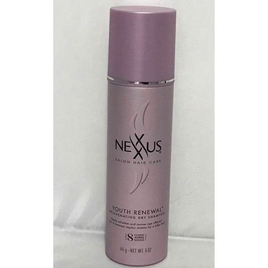 Nexxus Youth Renewal Rejuvenating Dry Shampoo Spray in a 5 oz bottle, designed for revitalizing dull hair, brand Pasteur Pharmacy.