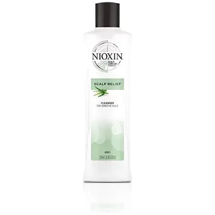 Nioxin Scalp Relief Cleanser Shampoo for sensitive, dry, and itchy scalp in a 6.7 oz bottle, featuring gentle formula for scalp soothing.