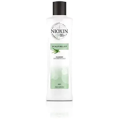 Nioxin Scalp Relief Cleanser Shampoo for sensitive, dry, and itchy scalp in a 6.7 oz bottle, featuring gentle formula for scalp soothing.