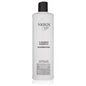 Nioxin System 1 Cleanser Shampoo in a 16.9 oz bottle, designed for thinning hair, with clear liquid and shampoo label visible.