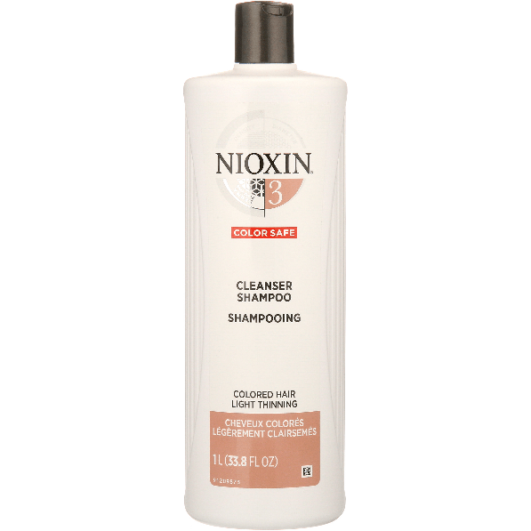Nioxin System 3 Cleanser Shampoo for fine hair in a 33.8 fl oz bottle, designed to revitalize and cleanse hair strands.