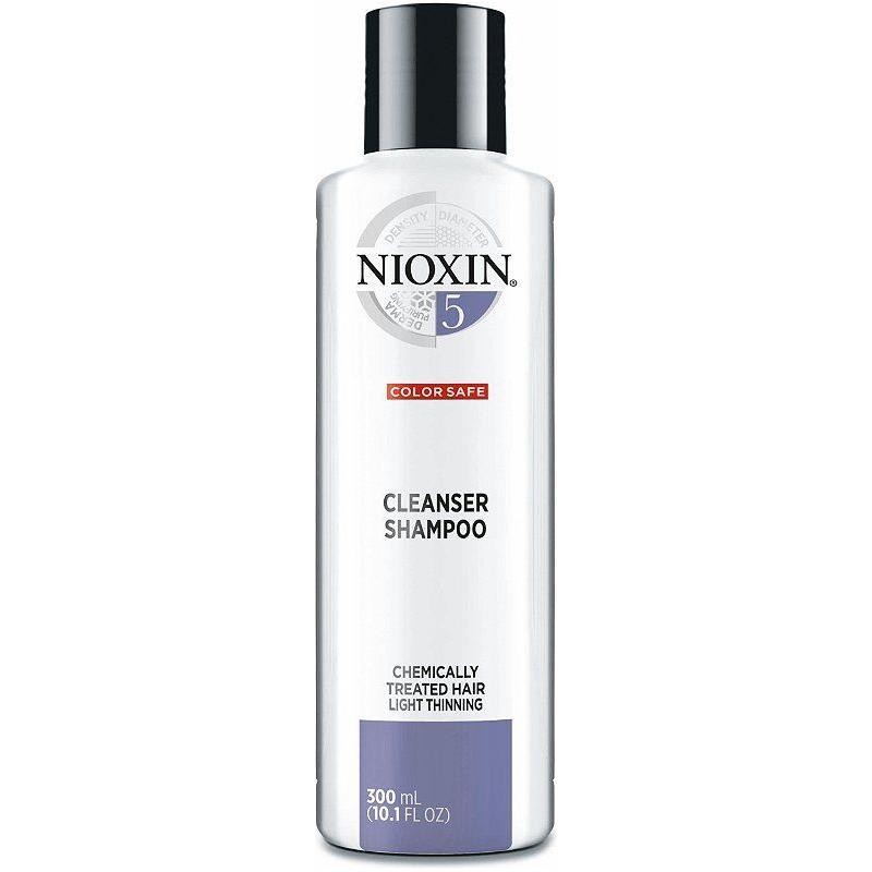Nioxin System 5 Cleanser Shampoo in a 10.1 fl oz bottle, designed for thinning hair and scalp health, by Pasteur Pharmacy.