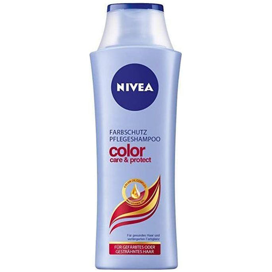 Nivea Color Protection Shampoo in 250ml bottle, designed to preserve hair color and add shine.
