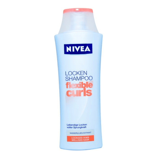 Nivea Flexible Curls Shampoo in 250ml bottle, designed for curly hair, with a clear label and dispensing cap.