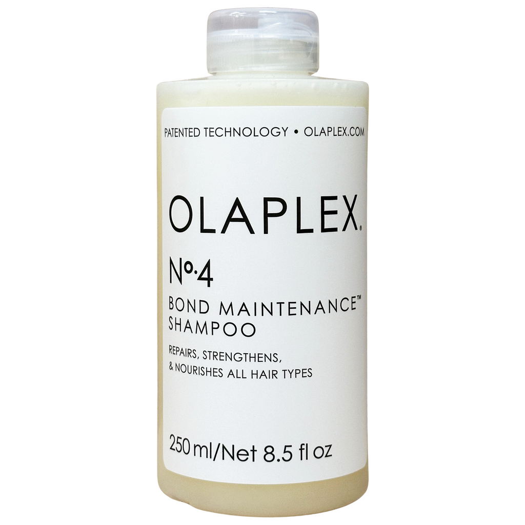 Olaplex No 4 Bond Maintenance Shampoo bottle shown, a sulfate-free hair shampoo by Olaplex in 8.5 oz / 250 ml size.