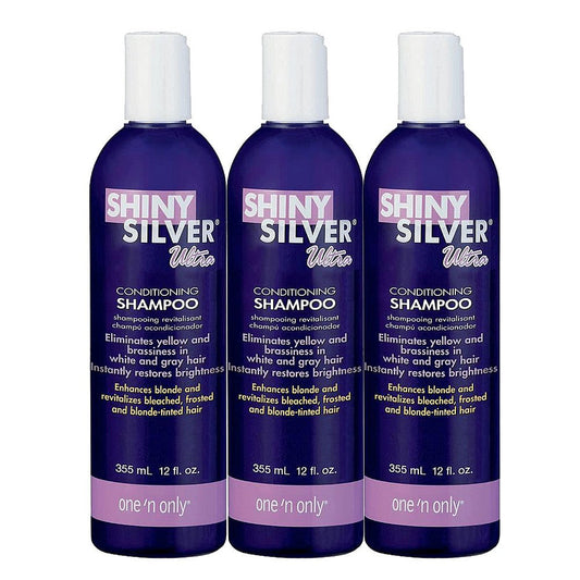 Conair Shiny Silver Ultra N' Conditioning Shampoo bottle, 12 fl oz, for shiny, healthy hair, from One N' Only brand
