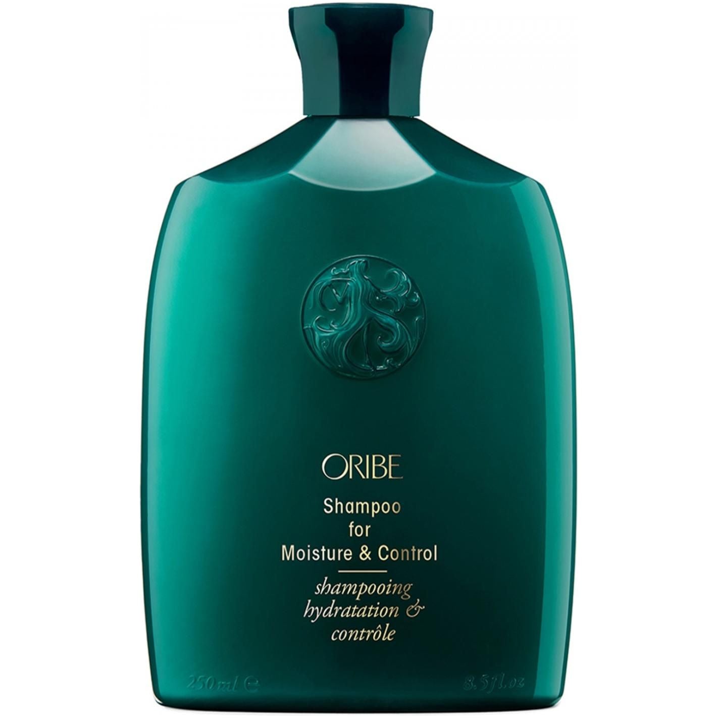 Oribe Moisture & Control Shampoo in 250 ml bottle, featuring smooth, shiny hair with hydrating formula from Pasteur Pharmacy.