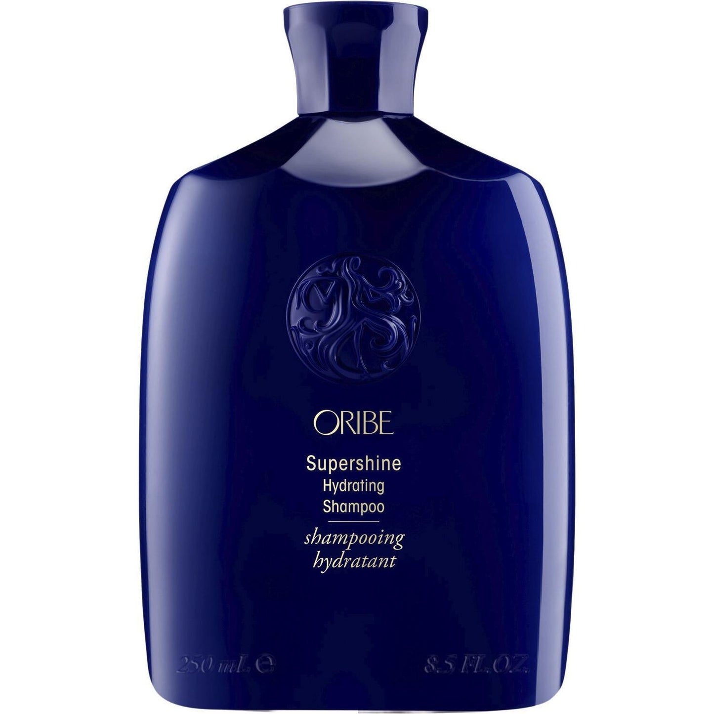 Oribe Supershine Hydrating Shampoo bottle with sleek design, formulated to nourish and hydrate hair.