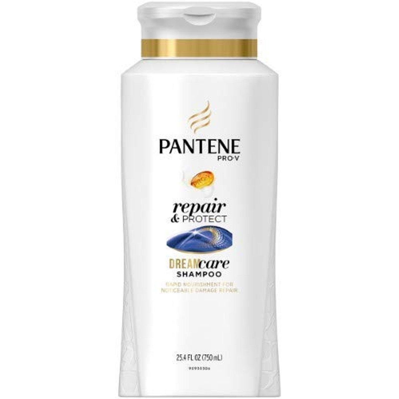 Pantene Pro-V Repair & Protect Shampoo bottle with 25.4 fl oz size, featuring a sleek design and label.