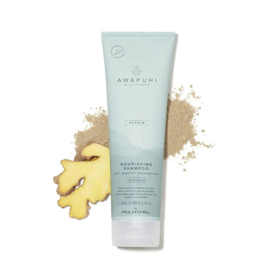 Paul Mitchell Awapuhi Repair Nourishing Shampoo with KeraTriplex, 8.5oz bottle, showing the shampoo product with label.