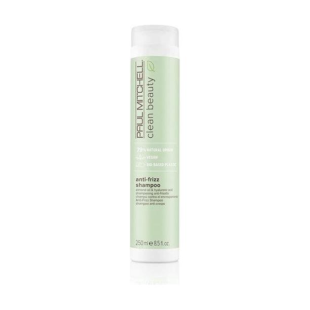 Paul Mitchell Clean Beauty Anti-Frizz Shampoo 8.5oz bottle with sleek packaging, designed to smooth and control frizz.