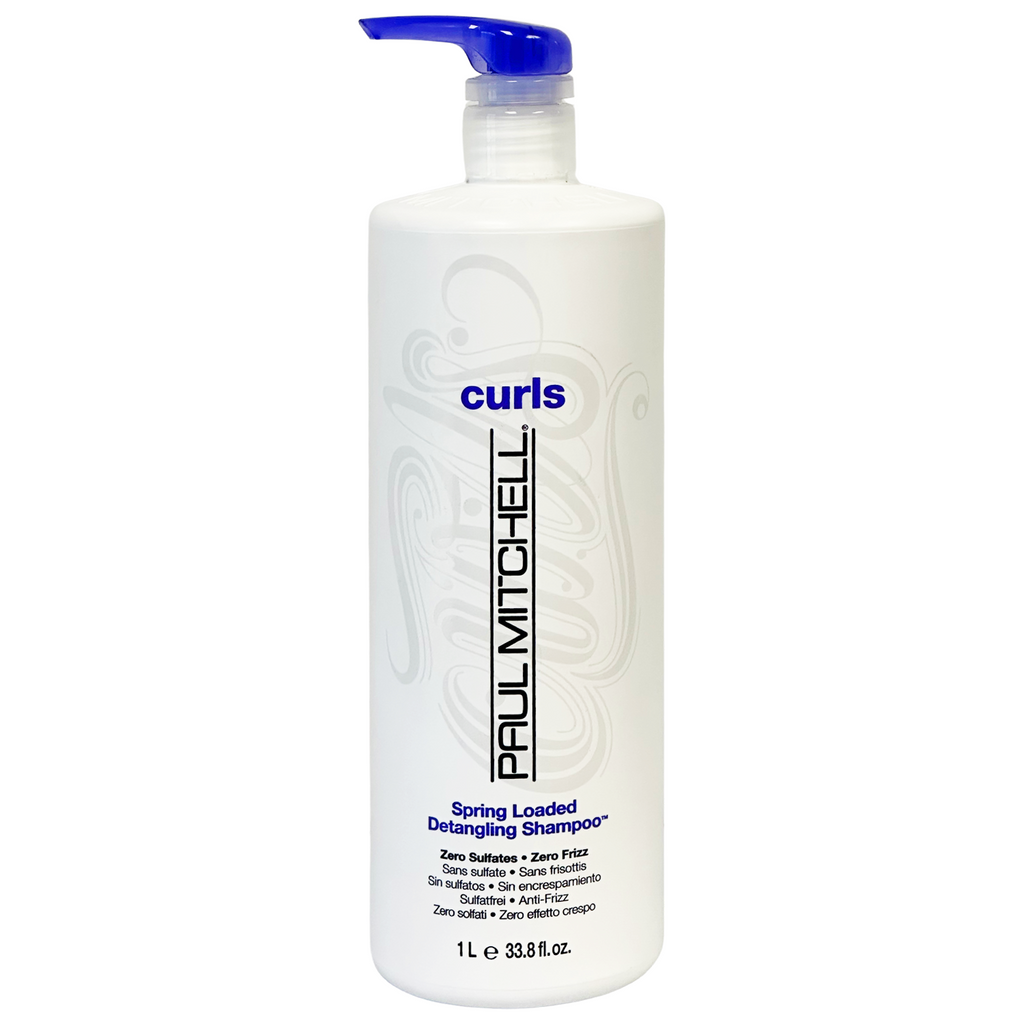 Paul Mitchell Curls Spring Loaded Detangling Shampoo bottle, gentle formula for curly hair, with natural ingredients and vibrant packaging.