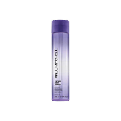 Paul Mitchell Platinum Blonde Shampoo bottle shown, 10.14 fl oz, featuring sleek packaging and platinum blonde branding.