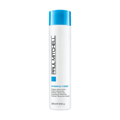 Paul Mitchell Shampoo Three 300ml bottle, sulfate-free shampoo for deep cleansing and scalp care, displayed on a plain background.