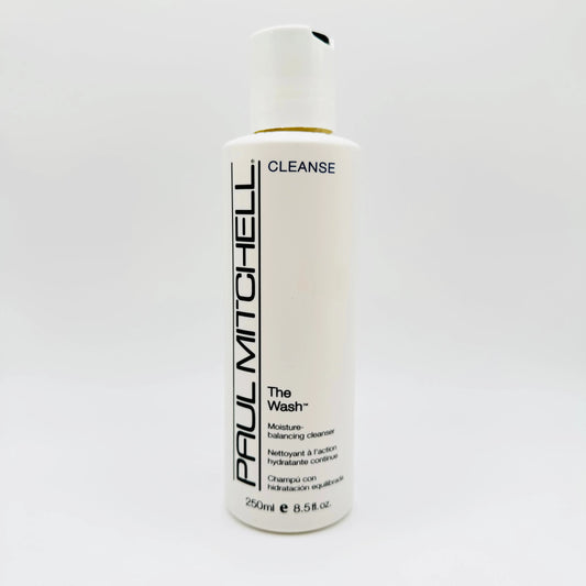 Paul Mitchell The Wash Cleanse Moisture Balance Shampoo in 8.5 oz bottle, showing the shampoo bottle with label and product details