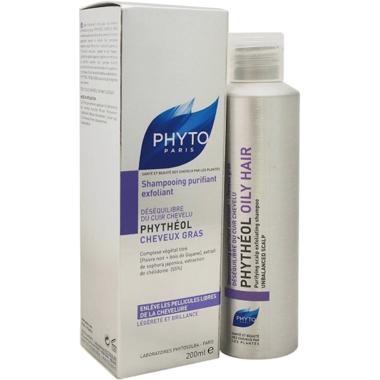 Phyto Phytheol Purifying Scalp Exfoliating Shampoo in 6.7 oz bottle, featuring clear liquid and professional packaging.