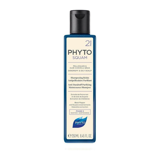 Pasteur Pharmacy Phyto Squam Purifying Maintenance Shampoo bottle, 250 ml, with clear label and pump dispenser.