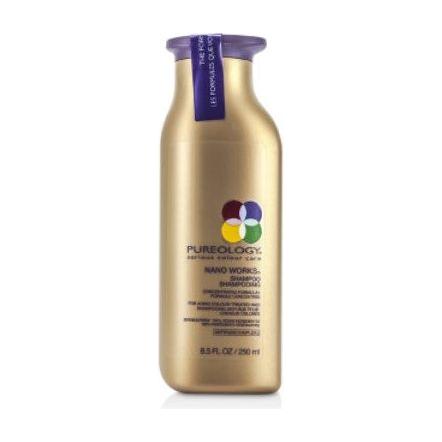 Pureology Nanoworks Shampoo bottle, 8.5 oz, with sleek packaging and label clearly visible, designed for hair care.