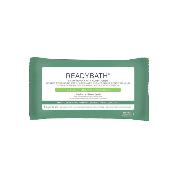 Pasteur Pharmacy ReadyBath shampoo cap with conditioner, shown in a clear image, designed for easy hair washing and conditioning.