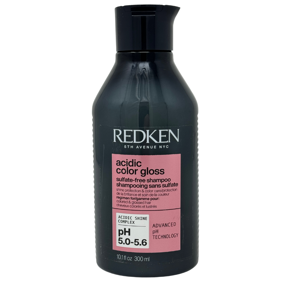 Redken Acidic Color Gloss sulfate-free shampoo in 10.1oz bottle, suitable for color-treated hair, displayed in the image.