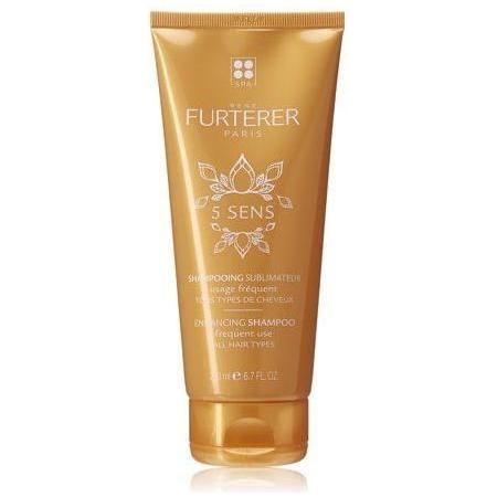 Rene Furterer 5 SENS enhancing shampoo bottle, 200 ml, with sleek packaging, designed for hair care and sensory enhancement.